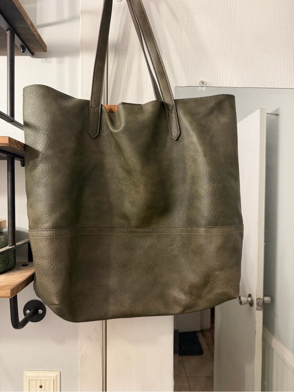 Street Level Olive Green Vegan Leather Tote Bag - Classic Everyday Carry